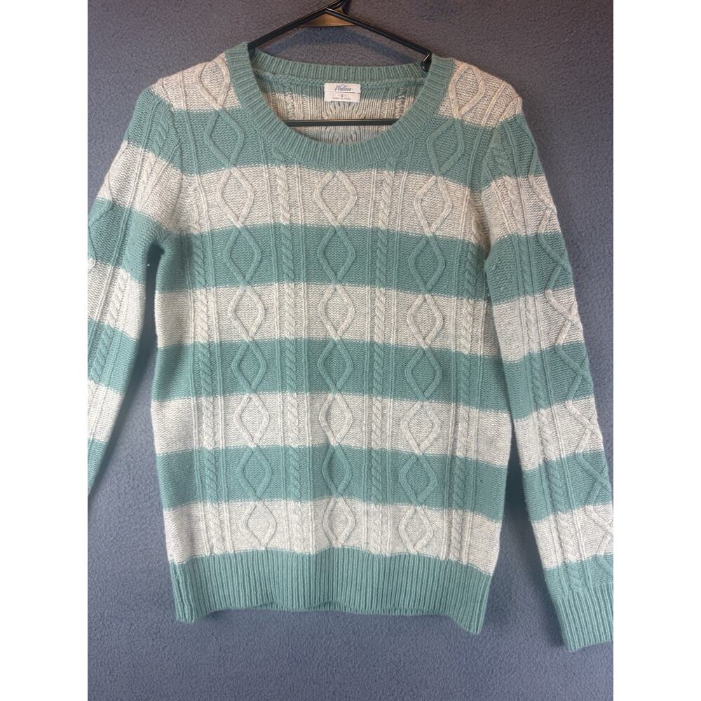 WALLACE 100% Lambswool Cable-Knit Fisherman Sweater Cream Sage Women's Size S